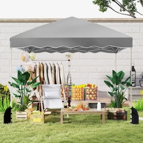 Tenda dobrável portátil com 8 estacas, 4 âncoras, 4 cordas de vento, 4 sacos de areia, 300 x 300 x 266-286 cm - cinza