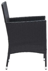 3 pcs conjunto de jantar p/ jardim c/ almofadões vime PE preto