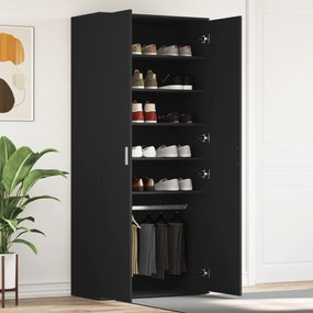 vidaXL Armário de Sapatos Preto 80x39x180 cm Madeira Engenheirada