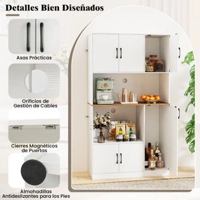 Armário de armazenamento Cozinha 100 x 40 x 180 cm com tomada elétrica 4 armários Compartimento aberto Branco