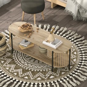 Móvel de TV Estilo Boémio Móvel de TV até 55 Polegadas com Detalhes em Corda de Papel e 2 Prateleiras Abertas 124x43,5x41 cm Madeira