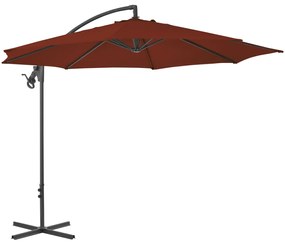 Guarda-sol de jardim cantilever c/ poste de aço 300cm terracota