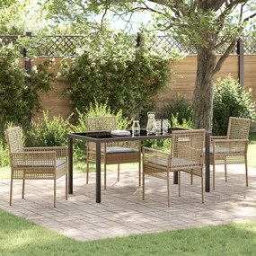 vidaXL Conjunto de Jantar de Jardim com Almofadas Bege Rattan Polímero