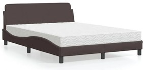 vidaXL Cama com colchão Dover 140x190 cm tecido castanho-escuro
