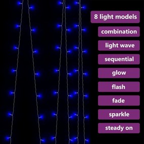 Cortina iluminação 300 luzes LED 3x3 m 8 funções azul