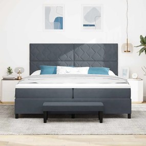 Cama Box Spring com Colchão &amp; Banco Cinza Escuro 200x200 cm Veludo
