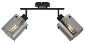 Foco de teto de design preto com vidro fumê 2 luzes - Domo Moderno