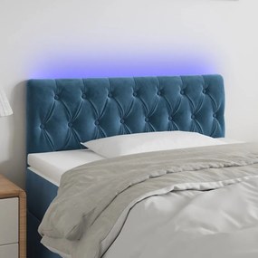 Cabeceira de cama c/ luzes LED veludo 100x7x78/88cm azul-escuro