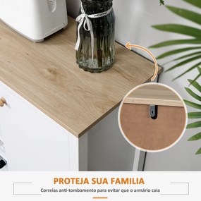 HOMCOM Aparador de Cozinha Moderno com 2 Gavetas 2 Armários com Prateleiras Ajustáveis e Suporte para 9 Garrafas Móvel Auxiliar de Armazenamento para Sala de Jantar Sala de Estar 110x35x75cm Branco