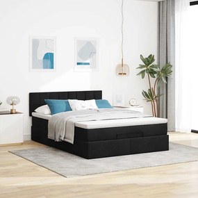 Cama Otomana com Colchão &amp; LEDs Preto 140x200 cm Tecido
