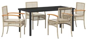 Conjunto de Jantar de Jardim 5 Peças com Almofadas em Polirattan Bege.