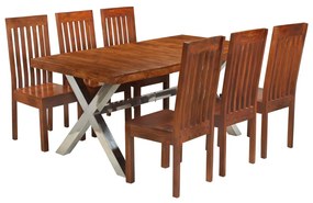 vidaXL Conjunto mesa de jantar 7 pcs madeira de acácia maciça