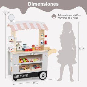 Banca de comida e guloseimas para crianças 75 cm x 30 cm x 100 cm a partir dos 3 anos Carrinho com máquina POS Estante para bebida Cinza