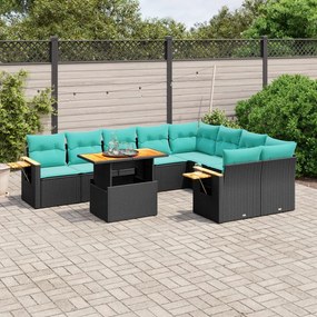 vidaXL 10 pcs conjunto de sofás p/ jardim c/ almofadões vime PE preto