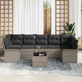 Conjunto de Sofá de Jardim 8 Peças com Almofadas Cinza Claro em Rattan