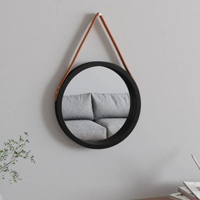 vidaXL Espelho de parede com alça Ø 35 cm preto