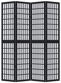 Biombo com 4 painéis madeira de paulownia maciça preto