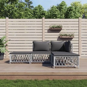 vidaXL 4 pcs conjunto lounge de jardim com almofadões aço branco