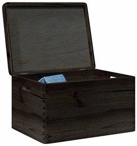 Caixa madeira tampa pegas preta 40x30x23cm pinho madeira maciça