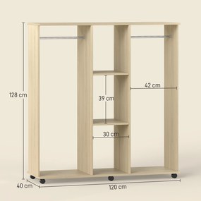 Guarda Roupa de Madeira Móvel Armário Roupeiro Aberto com 2 Barras para Pendurar e 3 Prateleiras 120x40x128 cm Madeira