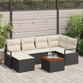 Conjunto de Sofás de Jardim de 7 Peças com Almofadas Vime Preto Acácia