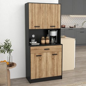 Armário de cozinha, aparador, móvel de arrumação, 2 armários com 4 portas e 1 gaveta, passagem para cabos, 80 x 40 x 180 cm