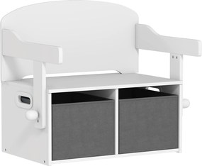 Banco para Crianças Conversível 3 em 1 Conjunto de Mesa e Cadeira Baú de Brinquedos com Cubos de Tecido Removíveis Branco