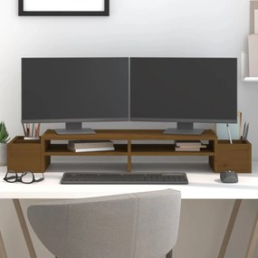 vidaXL Suporte para monitor 100x27,5x15 cm pinho maciço castanho mel