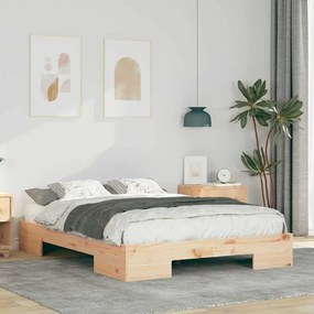 vidaXL Estrutura de cama de chão Castanho Madeira de pinho maciça