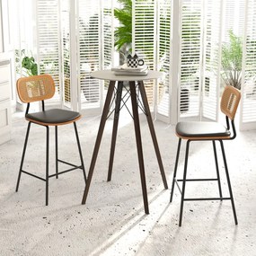 Conjunto de 2 bancos de bar em rattan com encosto e pernas em metal (MESA NÃO INCLUIDA) 45 x 45 x 94 cm Preto + Natural
