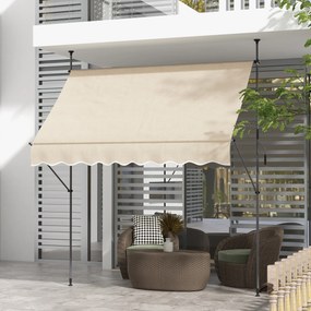 Toldo retrátil manual autoportante, 2,5 m (L) x 1,2 m (P) x 2,1–3 m (A), inclinação ajustável, metal, alumínio, poliéster, cor areia