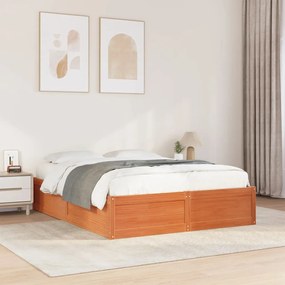 Cama sem colchão 160x200 cm madeira pinho maciço castanho-mel