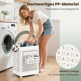 Cesto de roupa de 75L com rodas, coletor de roupa que economiza espaço, recipiente de armazenamento branco