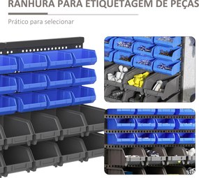 Organizador de Ferragens para Parede com 30 Caixas de 2 Tamanhos Diferentes 63x18x37,5 cm Azul e Cinza