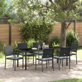 vidaXL Conjunto de Jantar de Jardim de 7 Peças com Almofadas em Rattan Sintético Preto