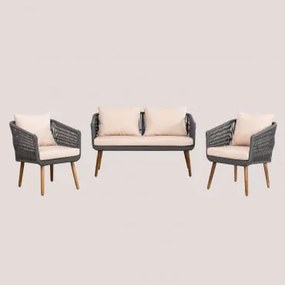 Conjunto De Jardim Com Sofá De 2 Lugares E 2 Poltronas Em Madeira De Acácia E Corda Trançada Estilo Barker Cinzento Do Exército - Sklum