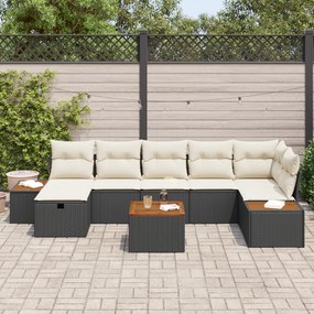 Conjunto de Sofá de Jardim de 8 Peças com Almofadas Preto Poliratan