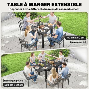 Mesa de jardim extensível para exterior, para 4-6 pessoas (CADEIRAS NÃO INCLUIDAS), com extensão com armazenamento integrado, em alumínio, 80-160 x 80