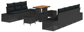 Conjunto de Sofá de Jardim de 10 peças com Almofadas Preto Rattan Acác