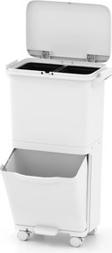 Caixote do lixo de 36 L com 2 cubos e autocolantes para classificação do lixo Contentor de resíduos com rodas universais Branco