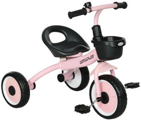 AIYAPLAY Triciclo para Crianças de 2 a 5 anos com Assento Ajustável Cesta Buzina e Pedais e 3 Rodas 70,5x53x58 cm Rosa