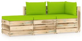 3 pcs conj. lounge jardim c/ almofadões madeira impreg. verde