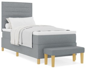 Cama Box Spring com Colchão e Banco Cinza Claro 80x200 cm Tecido