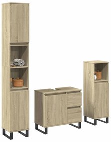 3 pcs conj. móveis casa banho derivados madeira carvalho sonoma