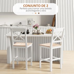 Conjunto de 2 Bancos de Bar de Madeira com Encosto e Apoio para os Pés Estilo Rústico para Cozinha 41x46x97.5 cm Natural