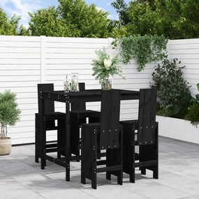 vidaXL 5 pcs conjunto de bar para jardim pinho maciço preto