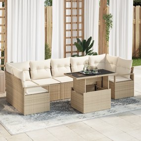 Conjunto de Sofá de Jardim de 8 Peças com Almofadas Bege de Rattan de