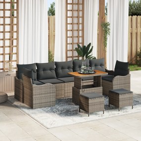 Conjunto de Sofá de Jardim vidaXL de 10 Peças com Almofadas Cinza Ratt