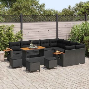 Conjunto de Sofá de Jardim vidaXL de 13 Peças com Almofadas Preto Ratt