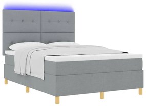 Cama com Estrutura Box Spring e Colchão &amp; Luz LED Cinzento Claro 140x2